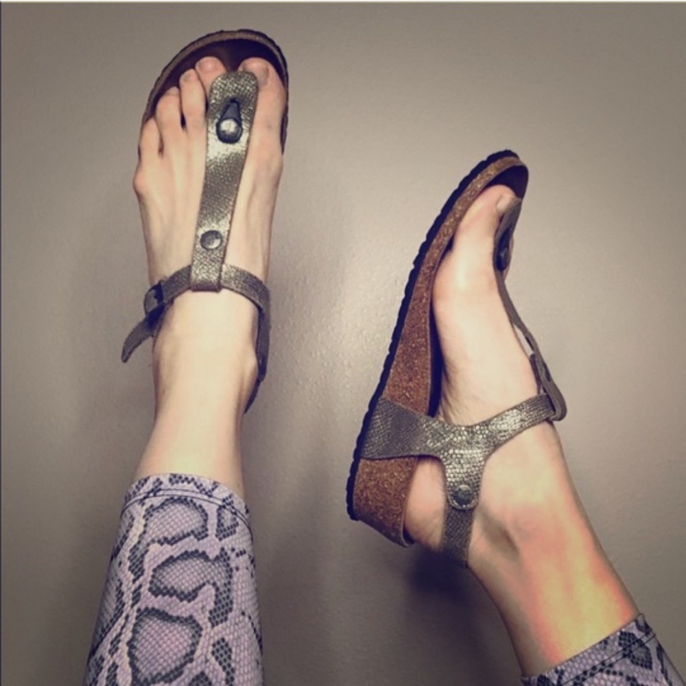 Birkenstock Ashley Papillio Wedge Sandals in Python Gold